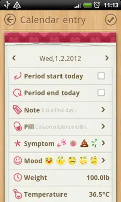 Period Calendar android App screenshot 1